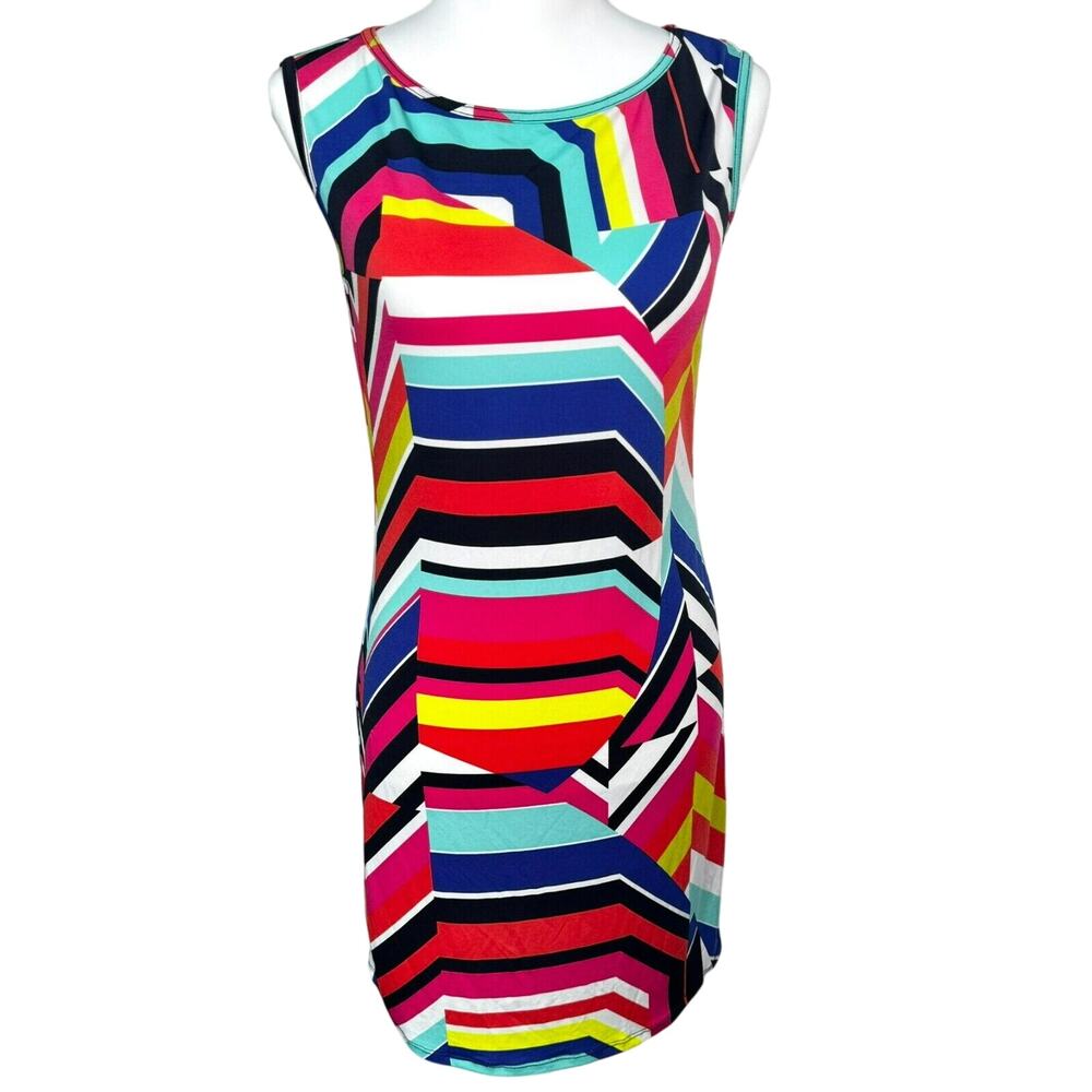 TRINA TURK Women's XS Rainbow Colorful Stripe Sleeveless‎ Midi Knee Length Dress